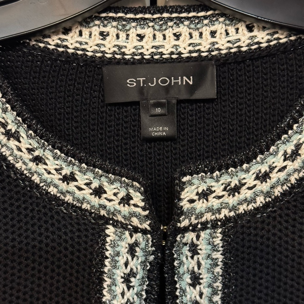 NEW 2-PC ST. JOHN BLACK WOOL, VISCOSE & COTTON BLEND KNIT JACKET & SKIRT SUIT 10 - Picture 4 of 12